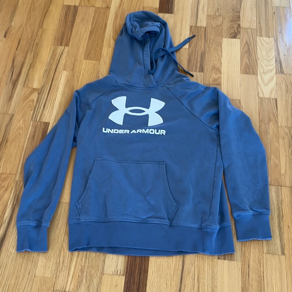 Women’s Under Armour hooded sweatshirt, medium, blue with white